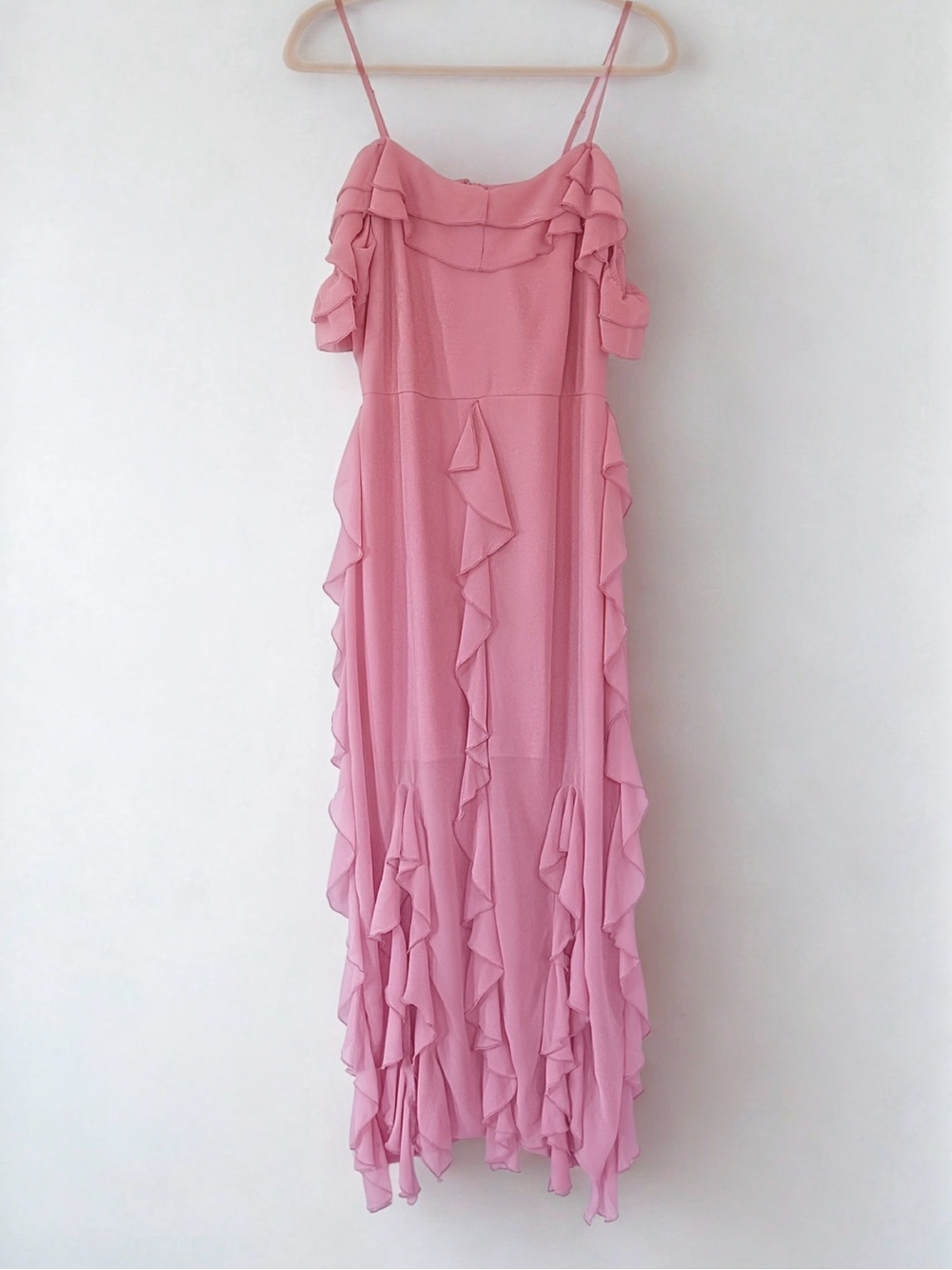 Eilly Bazar Dusty Pink Ruffle Off Shoulder Slit Maxi L NWOT